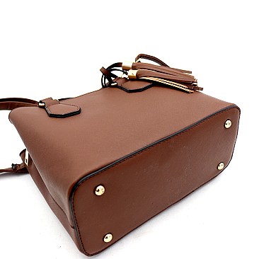 Medium 2-Way Tassel Accent 3-Compartment Satchel
