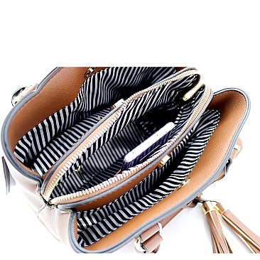 Medium 2-Way Tassel Accent 3-Compartment Satchel