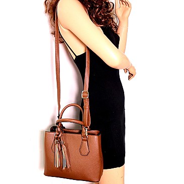 Medium 2-Way Tassel Accent 3-Compartment Satchel