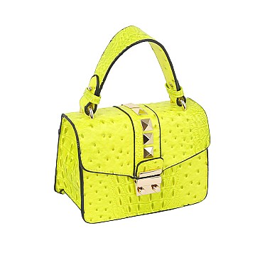 Neon Ostrich Croc Flap Crossbody Bag