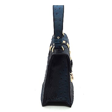 Ostrich Croc Studded Top Flap Crossbody Bag