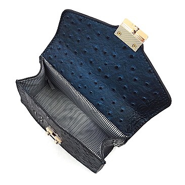 Ostrich Croc Studded Top Flap Crossbody Bag