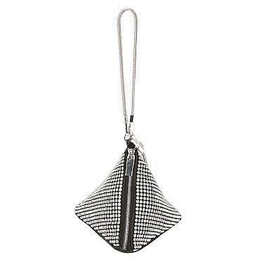 Allover Rhinestone Tetrahedron Clutch Wristlet