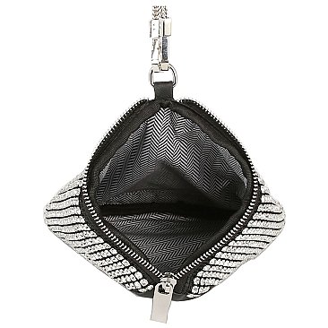 Allover Rhinestone Tetrahedron Clutch Wristlet