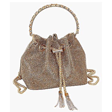 Allover Rhinestone Drawstring Satchel