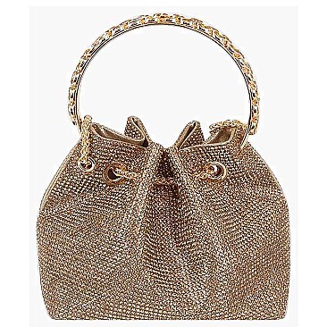 Allover Rhinestone Drawstring Satchel