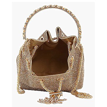 Allover Rhinestone Drawstring Satchel