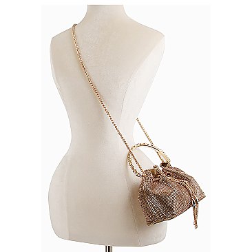 Allover Rhinestone Drawstring Satchel