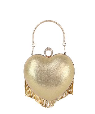 Heart Rhinestone Fringe Clutch Evening Bag