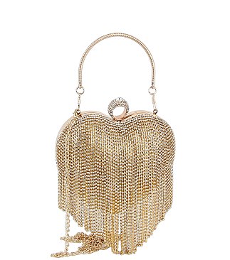 Heart Rhinestone Fringe Clutch Evening Bag