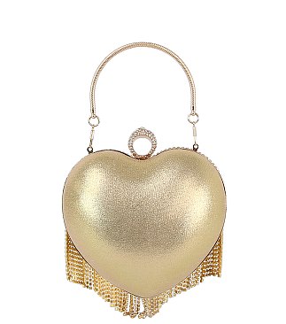 Heart Rhinestone Fringe Clutch Evening Bag