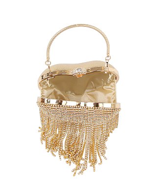 Heart Rhinestone Fringe Clutch Evening Bag