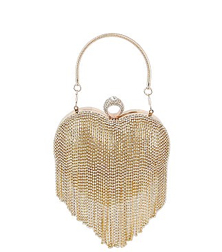 Heart Rhinestone Fringe Clutch Evening Bag