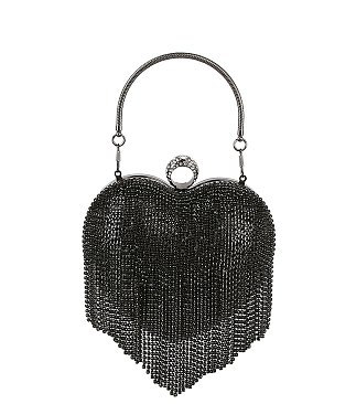 Heart Rhinestone Fringe Clutch Evening Bag