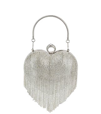 Heart Rhinestone Fringe Clutch Evening Bag