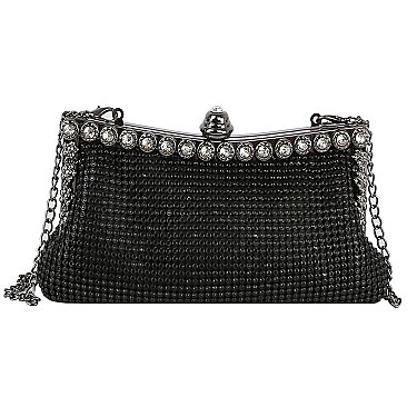 Embellished Rhinestone Mesh Evening Bag Clutch