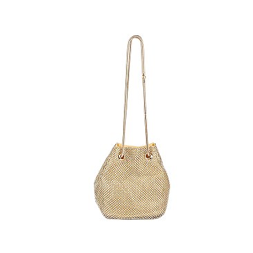 Rhinestone Mesh Bucket Shoulder Bag