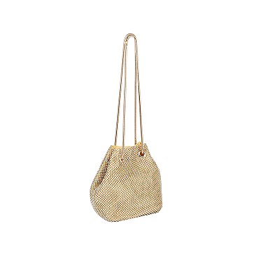 Rhinestone Mesh Bucket Shoulder Bag