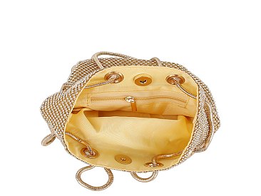 Rhinestone Mesh Bucket Shoulder Bag
