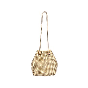 Rhinestone Mesh Bucket Shoulder Bag