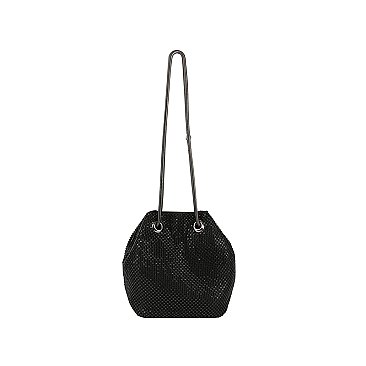 Rhinestone Mesh Bucket Shoulder Bag