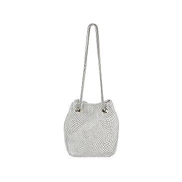 Rhinestone Mesh Bucket Shoulder Bag