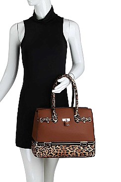 TWO TONE 2 IN 1 LEOPARD SATCHEL WITH MATCHING WALLET