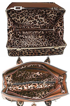 TWO TONE 2 IN 1 LEOPARD SATCHEL WITH MATCHING WALLET