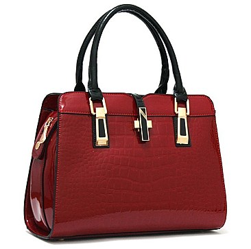 CROCODILE PRINT PATENT MAGNETIC CLOSUR SATCHEL