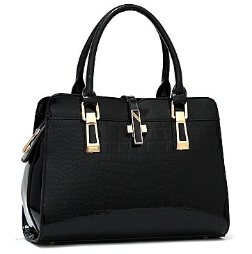 CROCODILE PRINT PATENT MAGNETIC CLOSUR SATCHEL