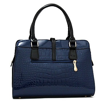 CROCODILE PRINT PATENT MAGNETIC CLOSUR SATCHEL