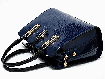 CROCODILE PRINT PATENT MAGNETIC CLOSUR SATCHEL