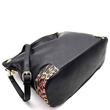 2-Way Leopard Print Detail Chain Hobo Wallet SET