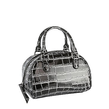 Silver Croc Top Handle Satchel