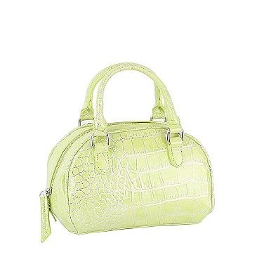 Silver Croc Top Handle Satchel