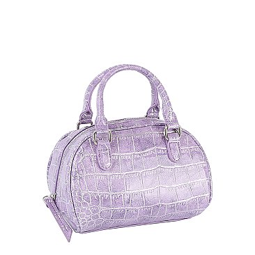 Silver Croc Top Handle Satchel