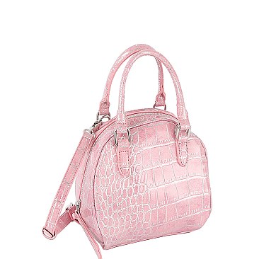 Silver Croc Top Handle Satchel