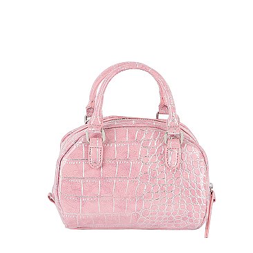 Silver Croc Top Handle Satchel