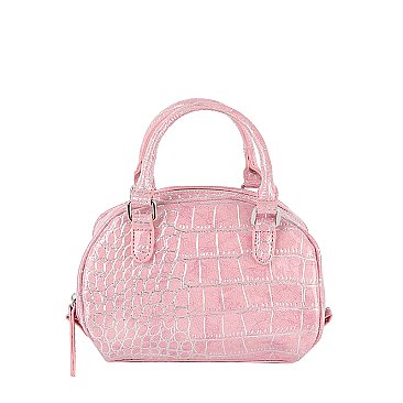 Silver Croc Top Handle Satchel