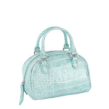 Silver Croc Top Handle Satchel