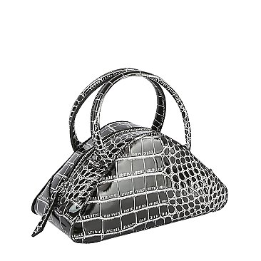 Silver Croc Triangle Satchel