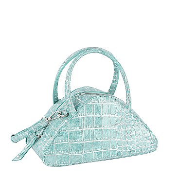 Silver Croc Triangle Satchel