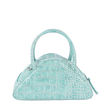 Silver Croc Triangle Satchel