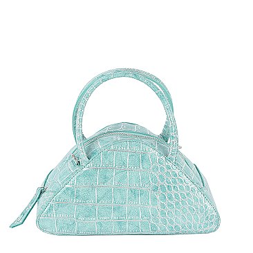 Silver Croc Triangle Satchel