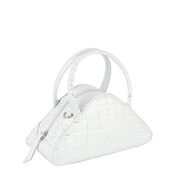 Silver Croc Triangle Satchel