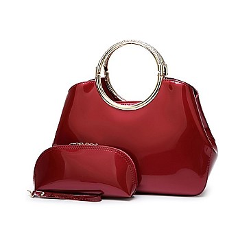 2 In 1 ROUND HANDLE GLOSSY SATCHEL WALLET SET