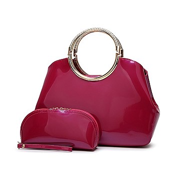 2 In 1 ROUND HANDLE GLOSSY SATCHEL WALLET SET