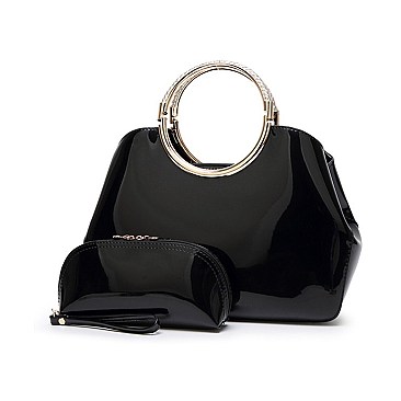 2 In 1 ROUND HANDLE GLOSSY SATCHEL WALLET SET