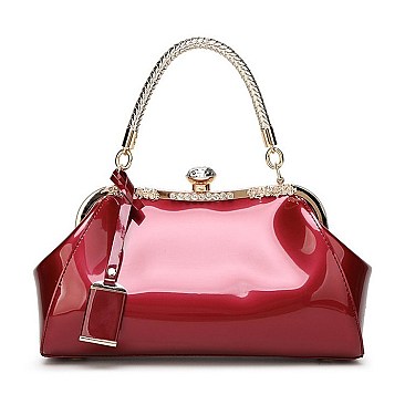 Patent Jewel Top Framed Satchel