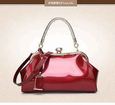 Patent Jewel Top Framed Satchel